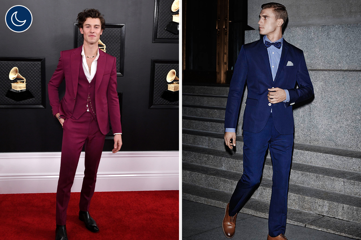 Wearing burgundy vs. navy suits for evening cocktail events