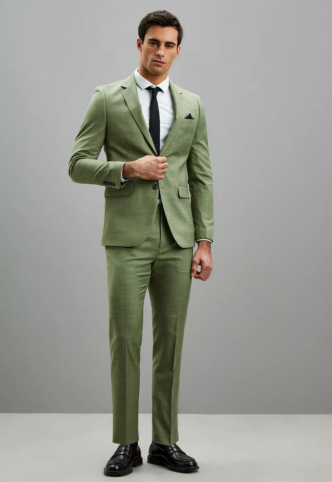 Olive Green Suit with White Shirt