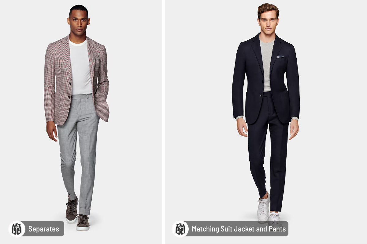Wearing sneakers with separate vs. matching suit jacket and pants