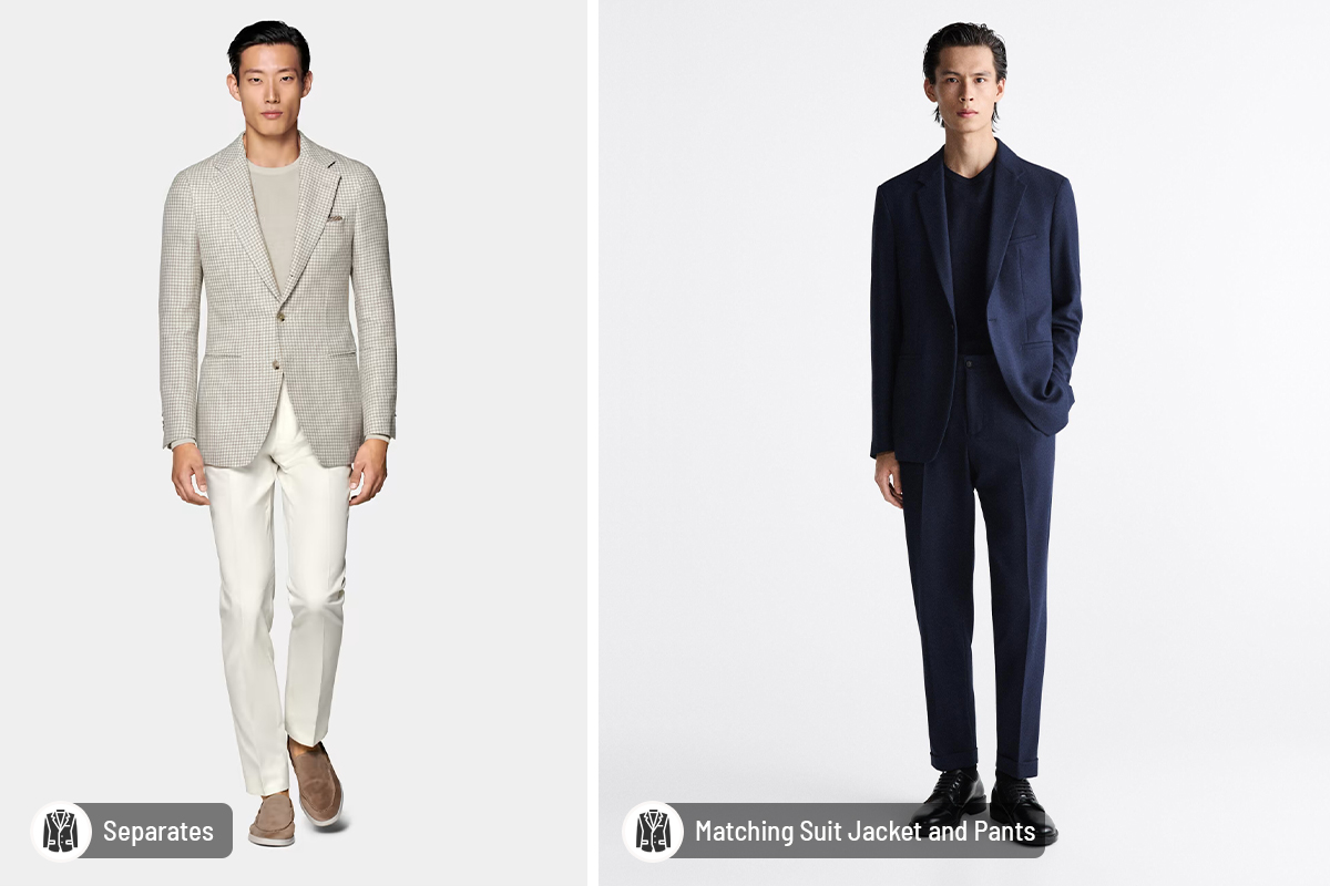 Wearing a t-shirt with separate vs. matching suit jacket and pants