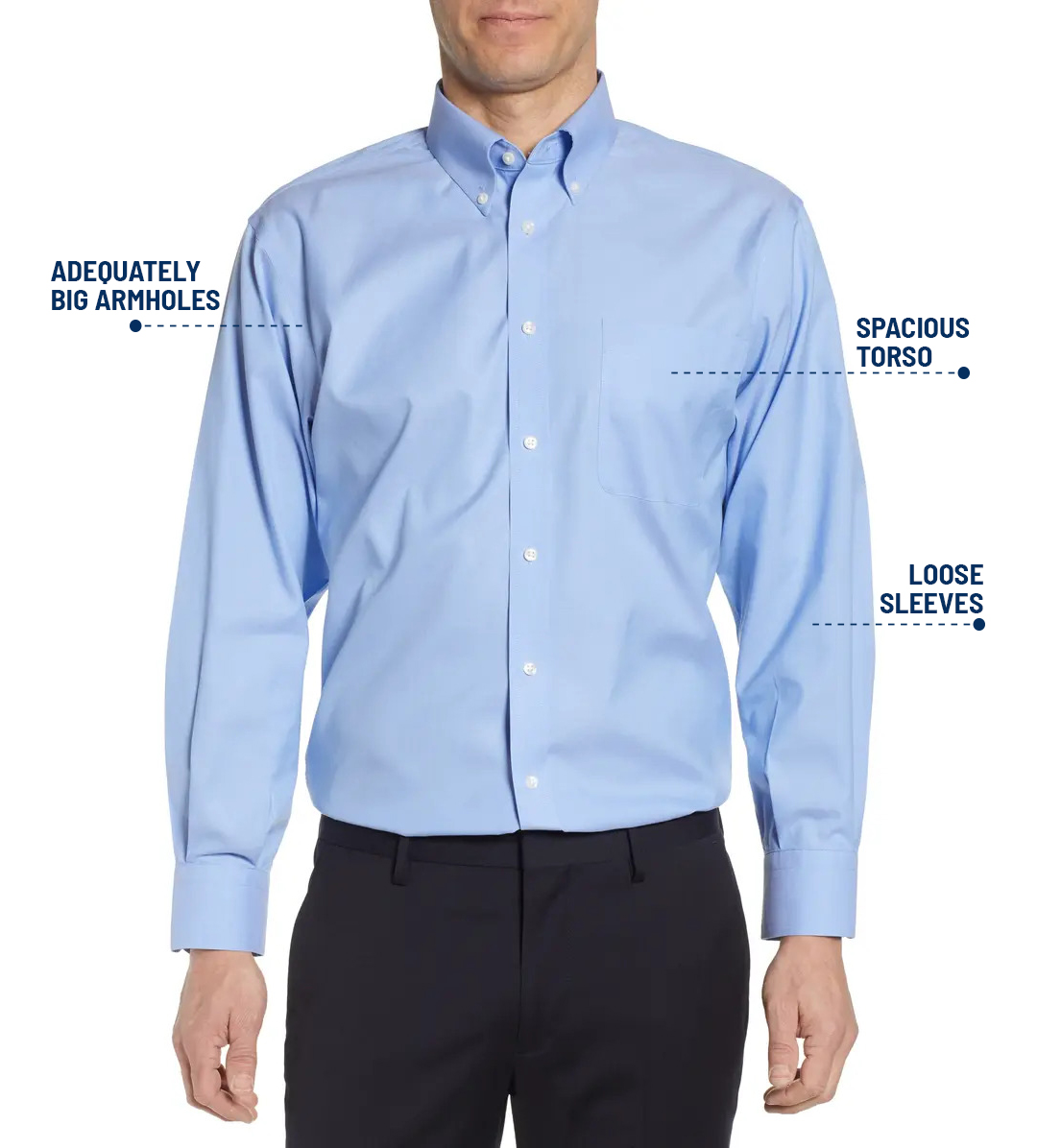 Features of a classic fit dress shirt