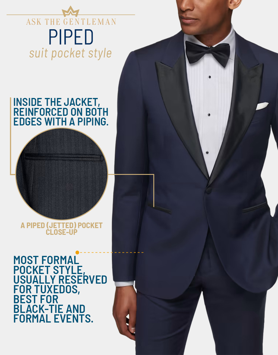 Piped suit jacket pocket style