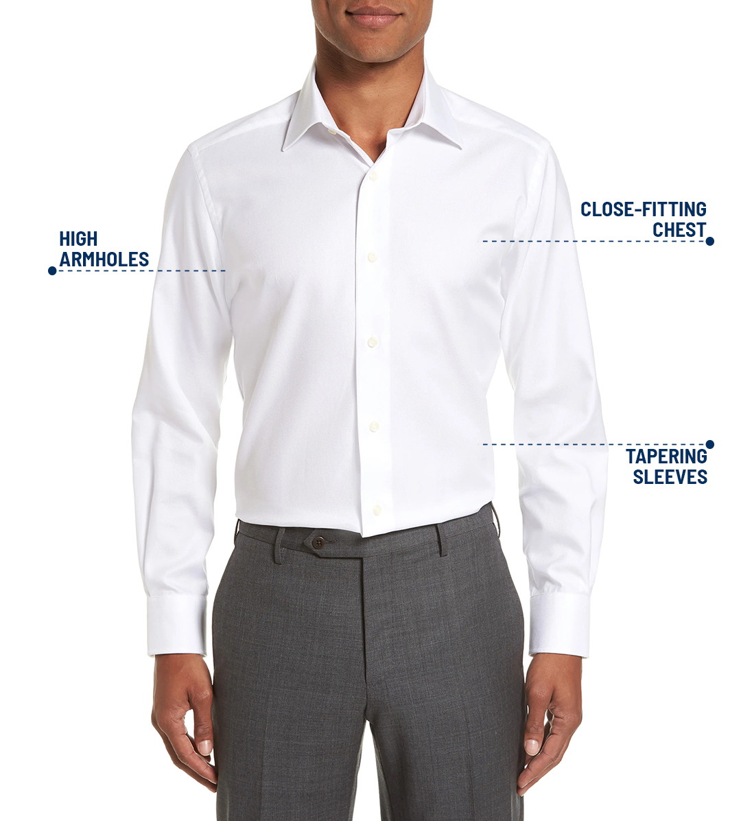 Features of a slim fit dress shirt