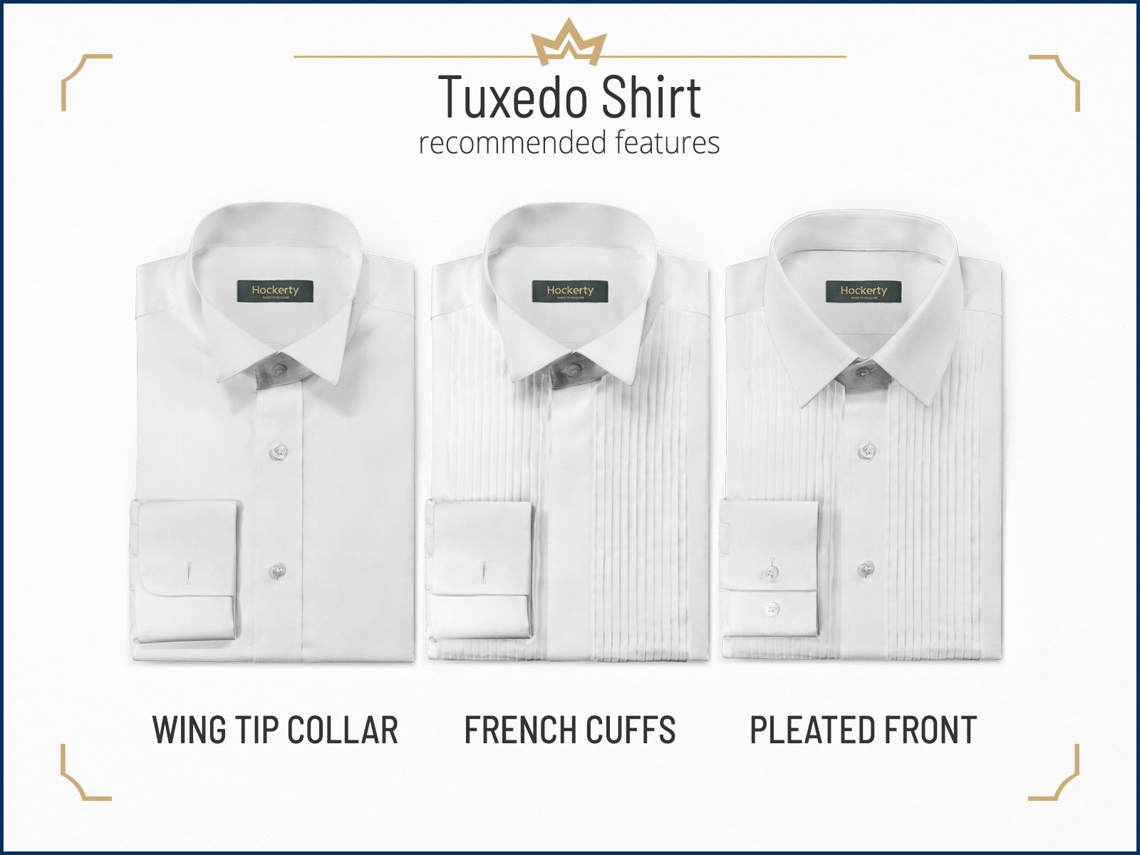 The features of a white tuxedo shirt, recommended for black-tie